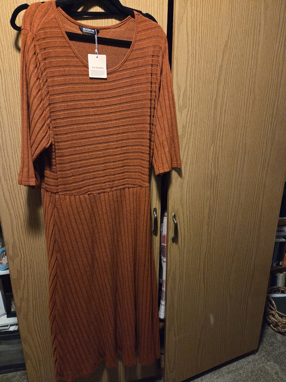 BloomChic Ribbed Midi Dress in Burnt Orange